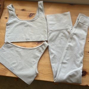 3 piece SET Active - one shoulder bra, box bra, leggings sculptflex XS in stone